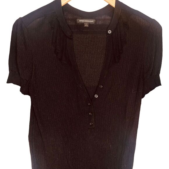 Express | Ribbed Ruffle Button Knit Top Black | Size L | EUC - Picture 4 of 10